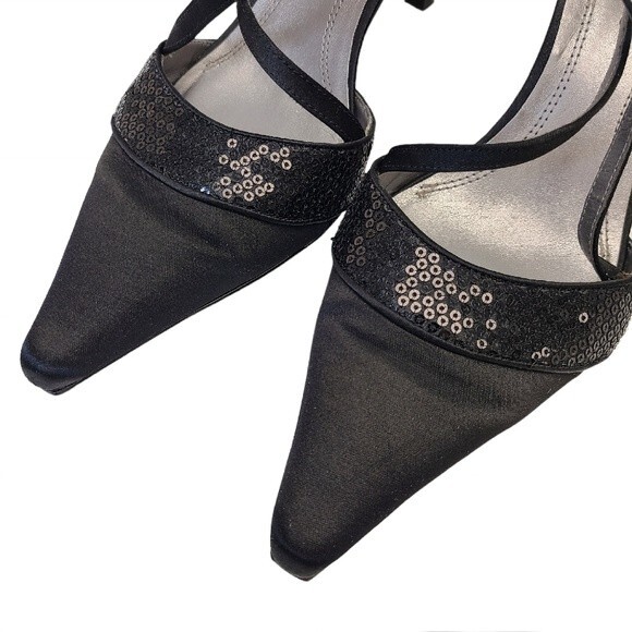 Ellen Tracy Weston Black Satin Sequence Pointed Toe Heels 8.5M - Picture 3 of 10
